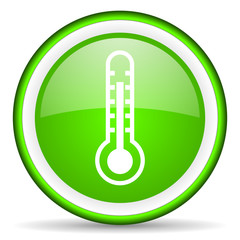thermometer green glossy icon on white background