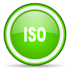 iso green glossy icon on white background