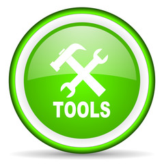 tools green glossy icon on white background