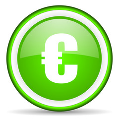 euro green glossy icon on white background