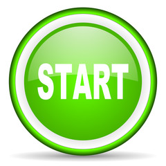 start green glossy icon on white background