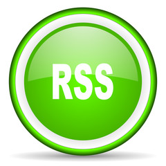 rss green glossy icon on white background