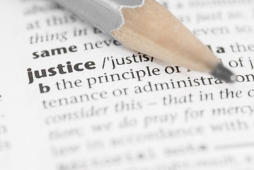 Macro Dictionary Word:  Justice. - obrazy, fototapety, plakaty