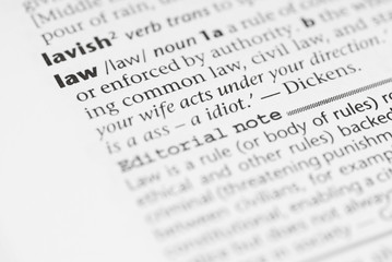 Fototapeta premium Macro Dictionary Word: Law.