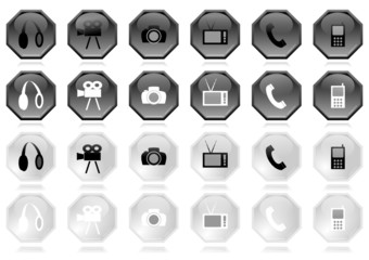 Many different black and white icons - illustration