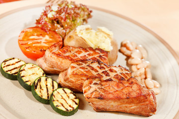 meat with grilled vegetables