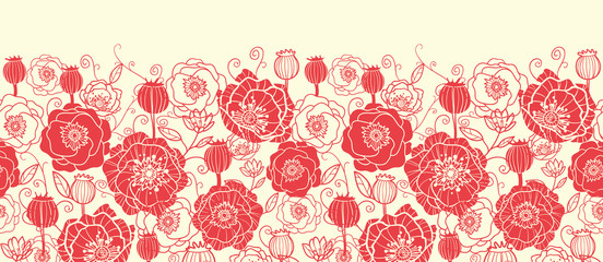 Vector red poppy flowers horizontal seamless pattern ornament