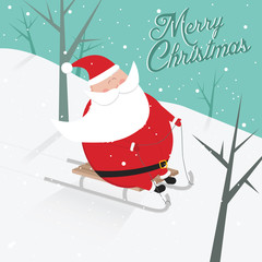 Funny vintage merry christmas sledging Santa Claus postcard