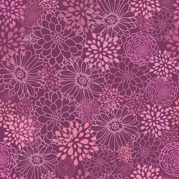 Vector purple field flowers elegant seamless pattern background