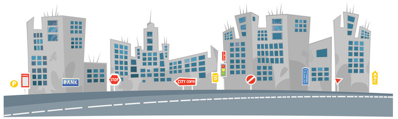 City View. Cartoon Background with letters on separate layer.