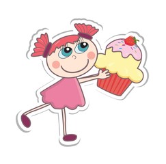 Cartoon girl with a cupcake. Vector illustration
