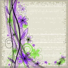 Papier Peint photo Fleurs abstraites Fond de printemps grunge avec des fleurs vertes et violettes. Eps10