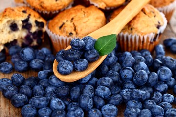 Blueberries on wooden spoon