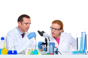 chemical laboratory with two scientist working