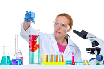 chemical laboratory scientist woman with test tube