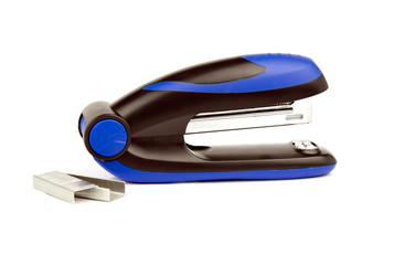 blue stapler with staples