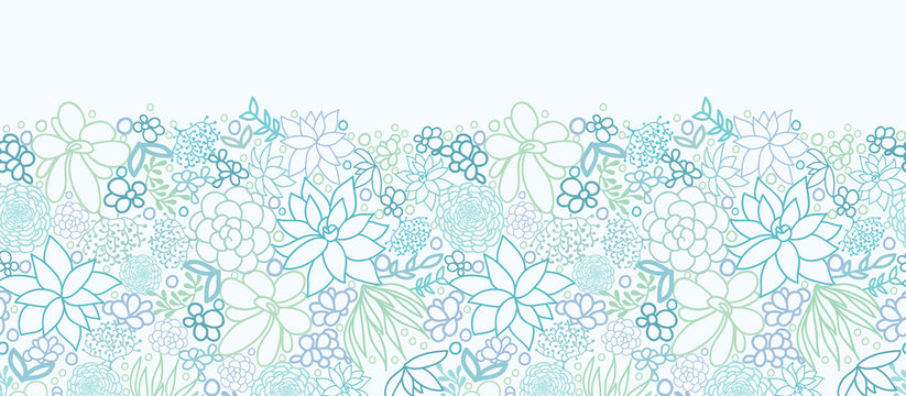 Vector Succulent Plants Horizontal Seamless Pattern Ornament