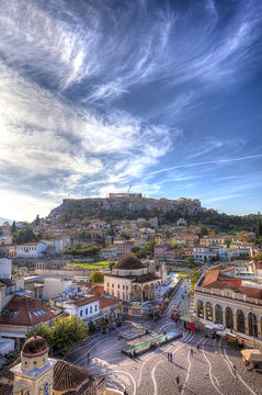 Monastiraki square and Acropolis in Athens,Greece