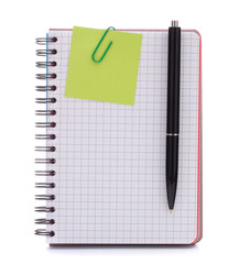 notebook with notice paper and pen