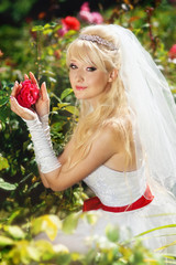 Very beautiful blonde in a wedding dress.