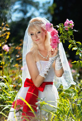 Very beautiful blonde in a wedding dress.