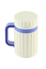 Handle plastic cooler closed on white background.