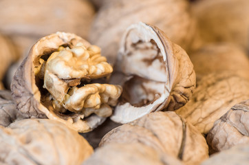 Cracked walnut closeup