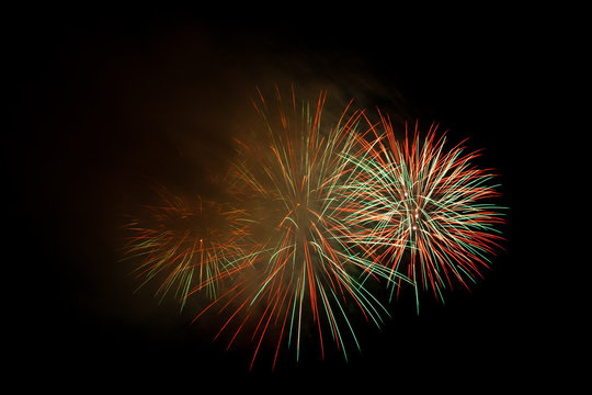 Colorful fireworks on the black sky