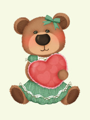 Cute bear with heart pillow