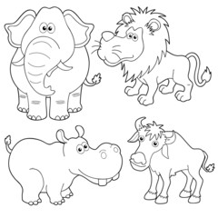 illustration of Wild animals cartoons outline