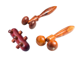 wooden equipment massage for hand,head and arm or leg on white b