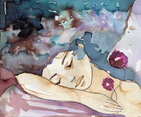 Printed roller blinds Painterly inspiration sleeping woman.