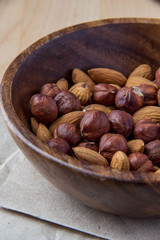 Nuts in wooden bowl