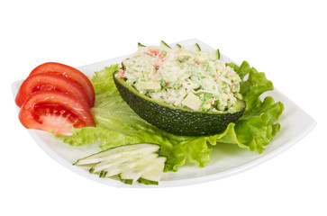 Crab meat salad with green caviar in avocado - japan cusine