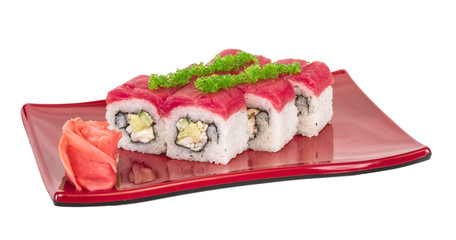 Maki Sushi - Roll made of Crab, avocado, cucumber inside. Fresh