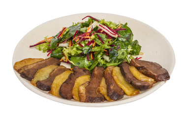 duck fillet, mashed potatoes seasoned with truffle oil, fig and