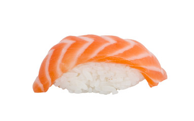 studio shoot of japanese sushi vaki with salmon on white backgro