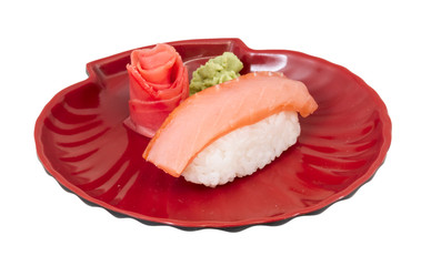 salmon sushi with white background