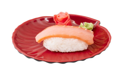 salmon sushi with white background