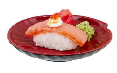 salmon sushi with white background