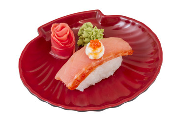 salmon sushi with white background