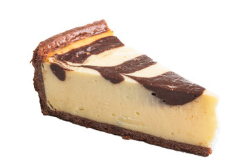 cheesecake with chocolate sauce.