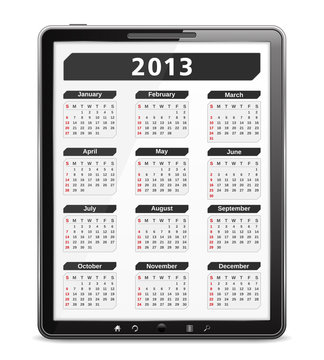 2013 calendar on the screen of tablet computer