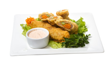 Japanese style pork cutlet with carrot and asparagus