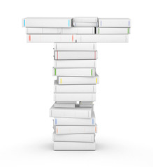 Letter T, stacked from blank books