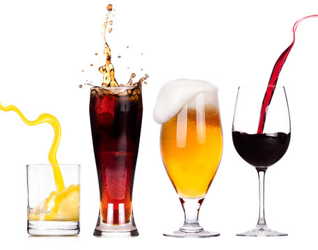 Collection of different images of alcohol isolated