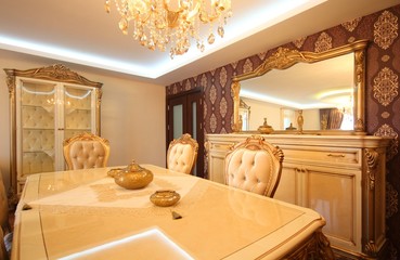 Wealthy classic dinning room and the furnitures