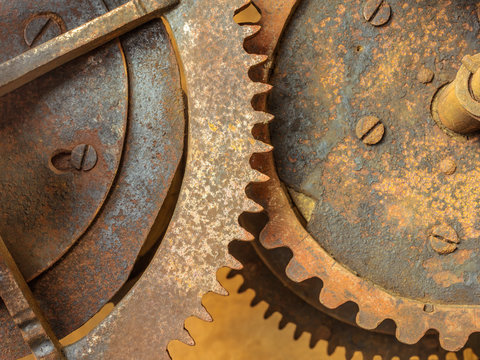 Set of old rusted gearwheels