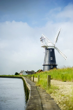 Norfolk Broads Black And White Windmill