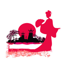 abstract Asian Landscape and geisha © diavolessa